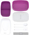 deocose All-in-One Stackable Bento Lunch Box Container - Sleek and Modern Bento-Style Design Includes 2 Stackable Containers, Built-in Plastic Utensil Set, and Nylon Sealing Strap (Purple)